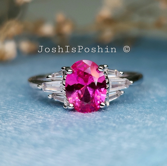 Joshua Logan Jewelers Jewelry - Genuine oval pink sapphire ring in sterling silver